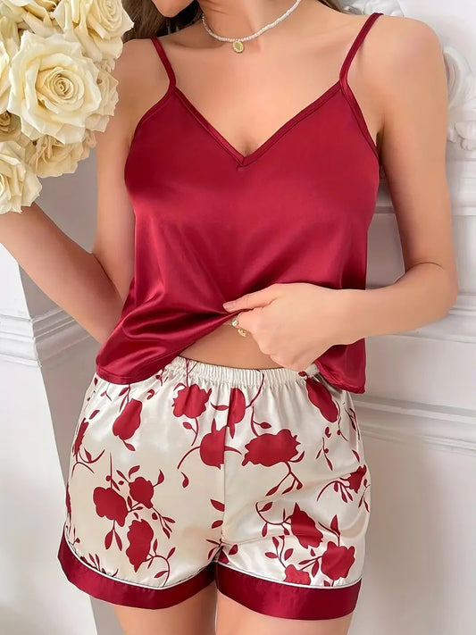 Floral Print Satin Elegant Pajama Set