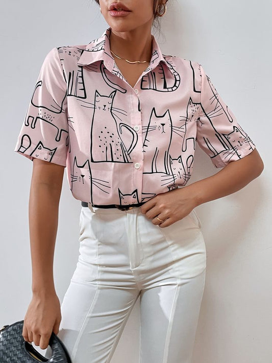 Cartoon Graphic Button Front Blouse