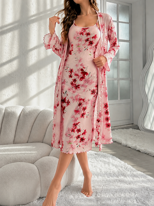 Cherry Blossom Print Nightgown robe pair
