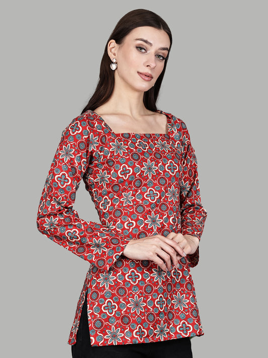 Red Mandala Muse Square Neck Printed Tunic