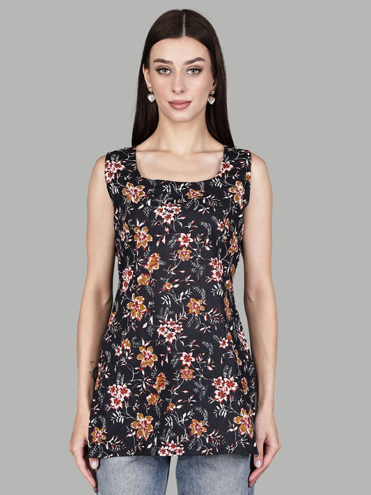 Blue Floral Sleeveless Tunic for Women