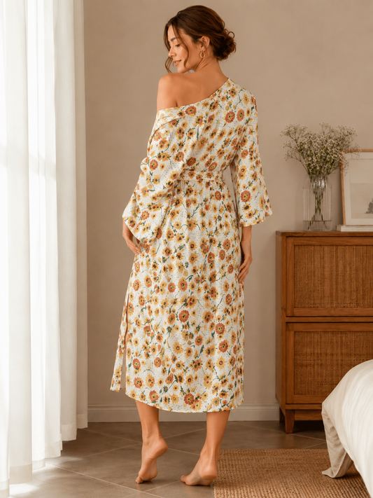 Women'S Elegant Floral Print Satin Robe