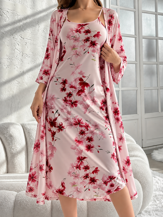 Cherry Blossom Print Nightgown robe pair