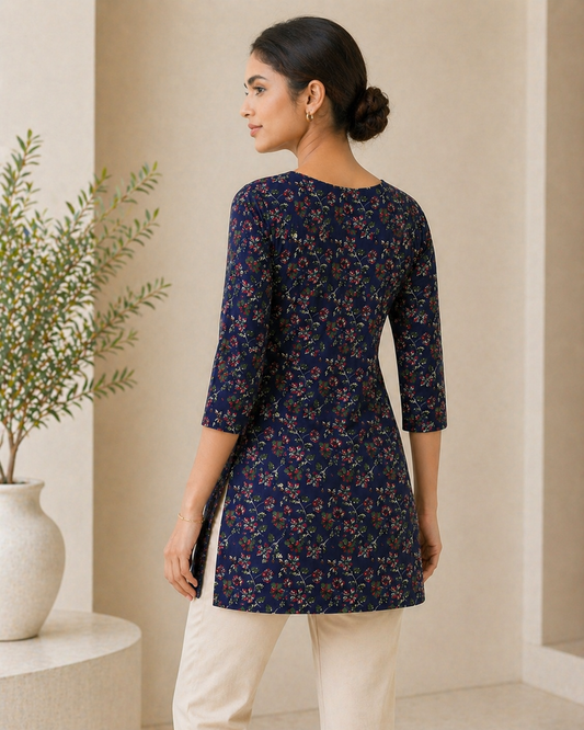 Floral Square Neck Short Kurti