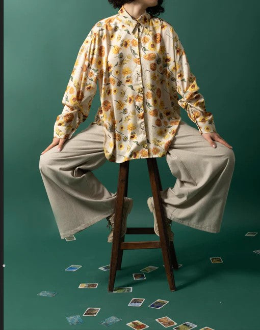 Golden Bloom Women Sunflower Satin Shirt