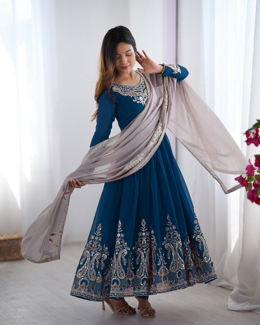 Heavy Designer Party Wear Look Gown-Dupatta in Heavy Thread Embroidery Work