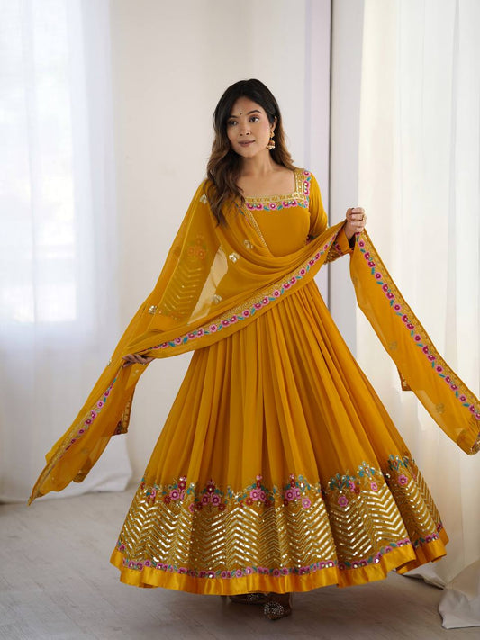 Party Wear Look Gown-Dupatta in Heavy Multi Thread Embroidery Sequence Work