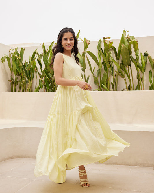 Light Yellow Tiered Maxi Dress