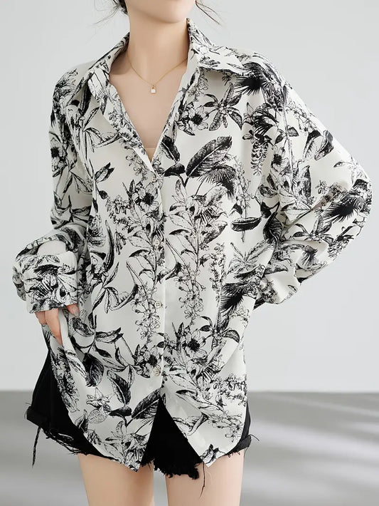 Retro Printed Chiffon Shirt For Women