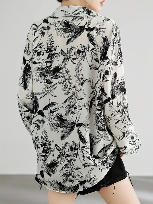 Retro Printed Chiffon Shirt For Women