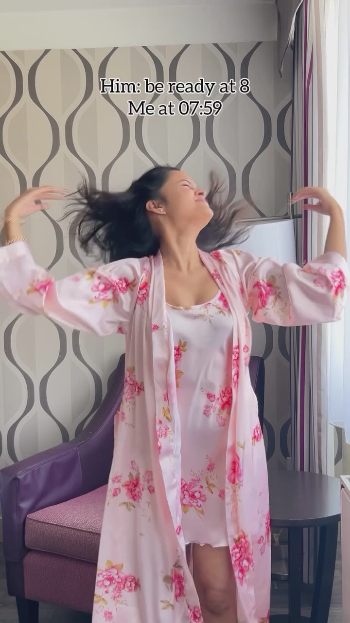 Women's Elegant Floral Long robe with one piece