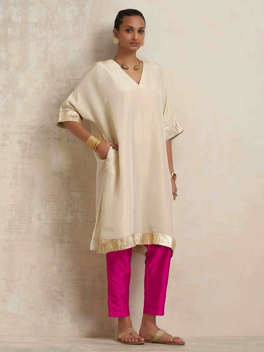 Cotton Silk Asymmetric Kurta With Trousers