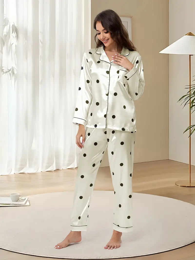 Delicate Dot Print Satin Lounge Set/sleep set