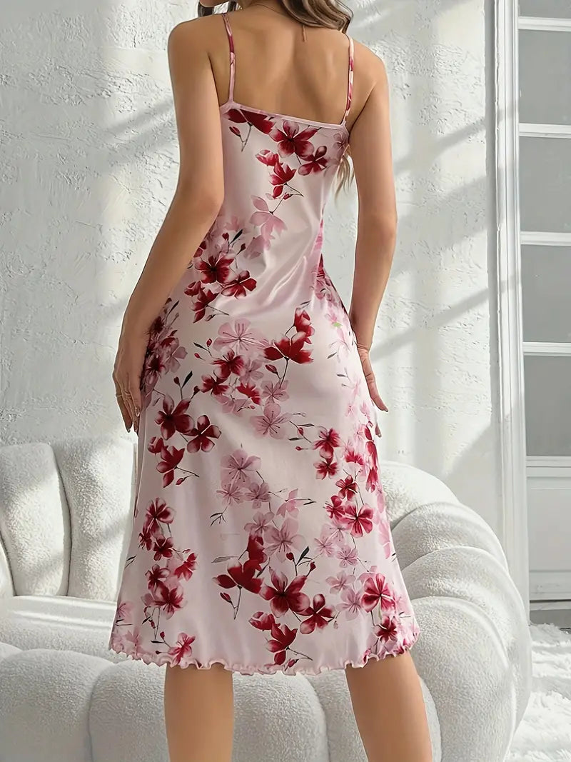 Cherry Blossom Printed Midi Slip Dress