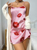 Baby Pink Lip Printed Contrast Binding Cami Night Dress