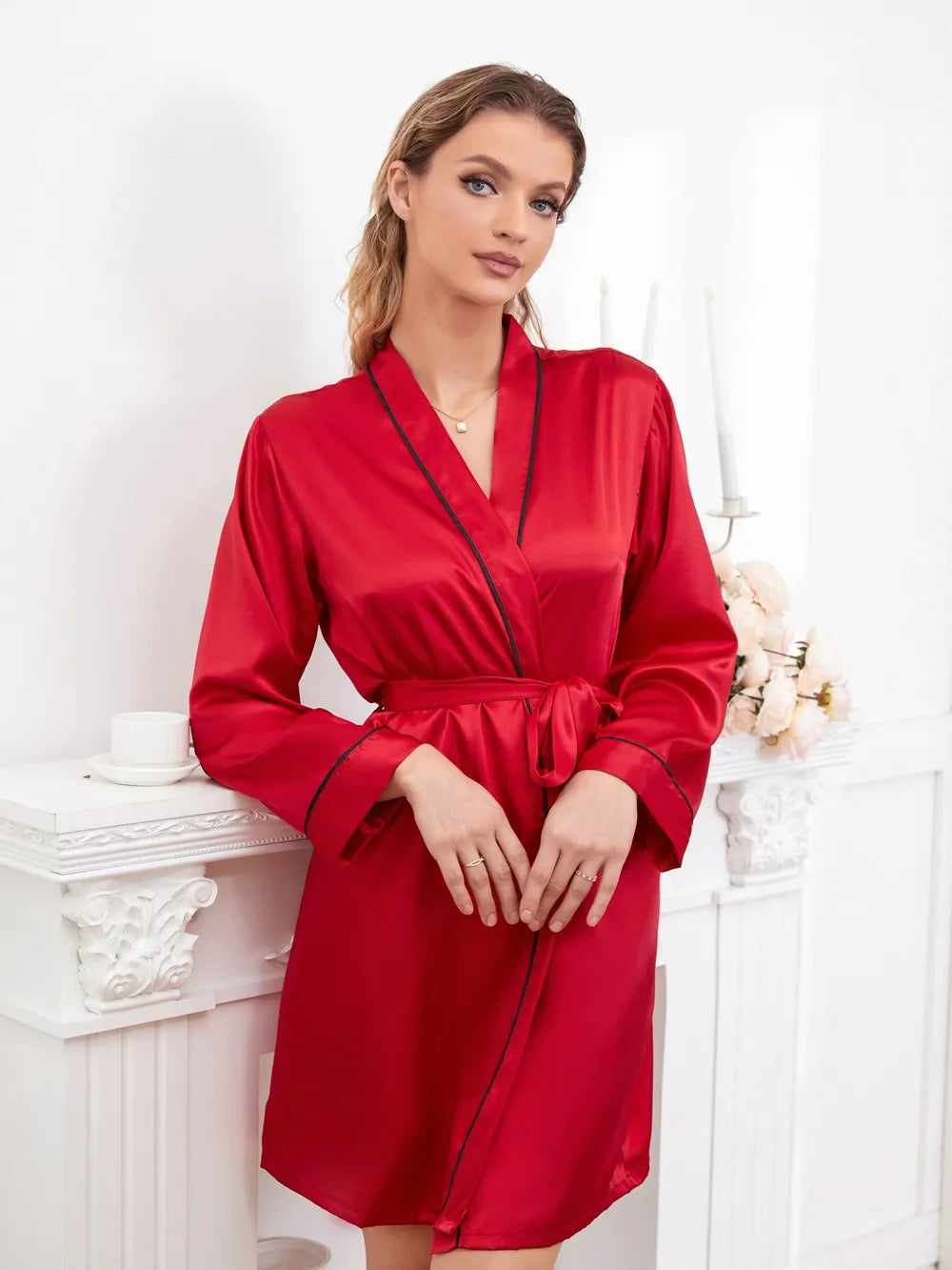 Night Robe With Belt & Sleep dress for woman (Red)