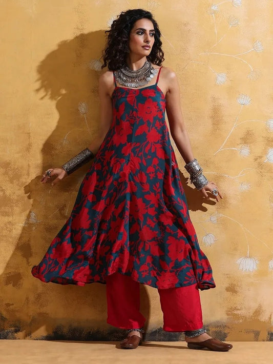 Women Floral Printed A-Line Kurta with Palazzo