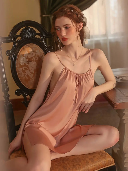 Tie Front Round Neck Criss Cross Backless Slip Dress