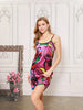 Abstract Face Print Satin Nightgown, Casual Round Neck Backless Slip Dress