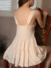 Women's Beige Elegant Solid Scoop Neck Button Detail Sleeveless Smock Sleepwear Dress