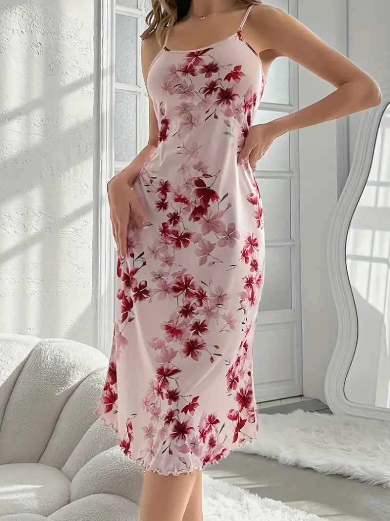 Cherry Blossom Printed Midi Slip Dress