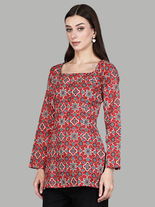 Red Mandala Muse Square Neck Printed Tunic