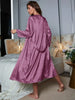 Long Belted Robe & Backless Cami V neck sleep dress set (Purple)