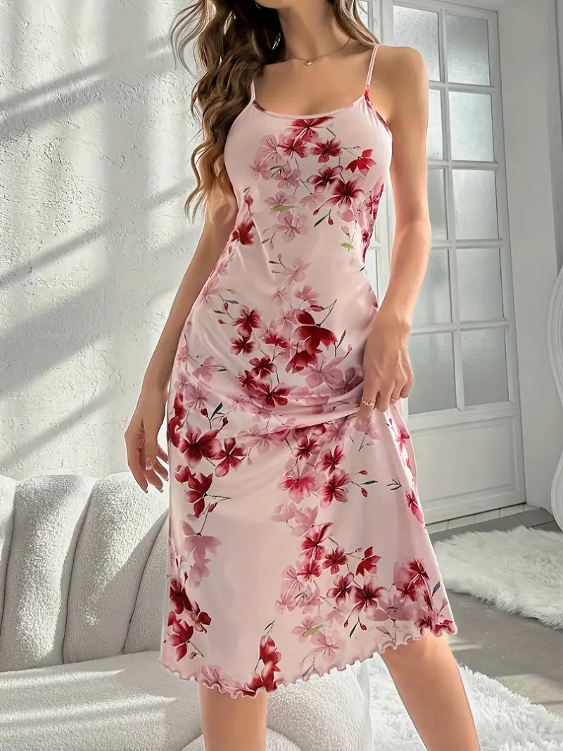 Cherry Blossom Printed Midi Slip Dress