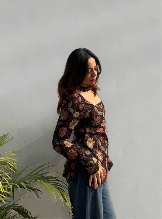 Women Black Floral Short kurti