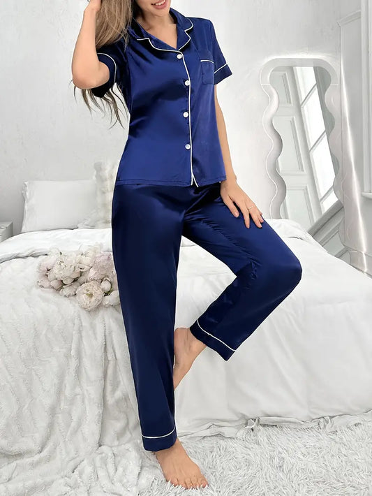 New Autumn Women's Pajama Set, Elegant Long-sleeved Shirt and Elastic Waist Pants
