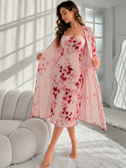 Cherry Blossom Printed Midi Slip Dress