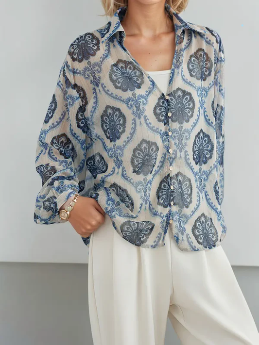 Women'S Vintage Bamboo Ink Print Shirt