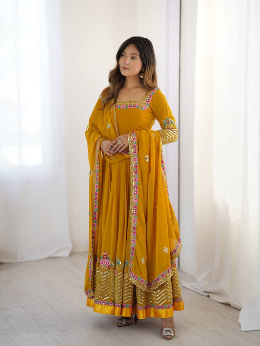 Party Wear Look Gown-Dupatta in Heavy Multi Thread Embroidery Sequence Work