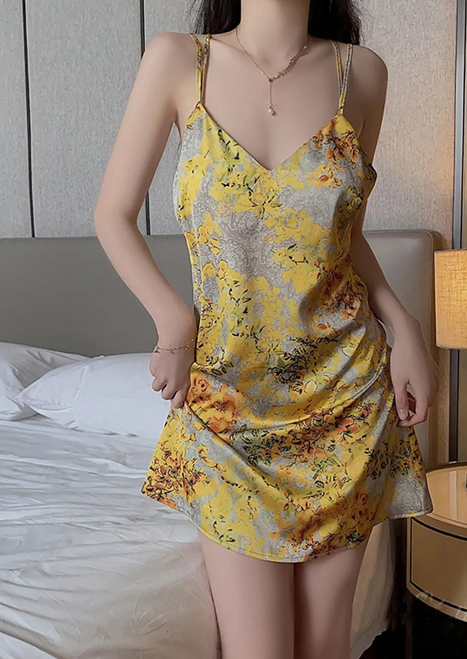 Ruffle-trim Yellow Floral Sleep dress