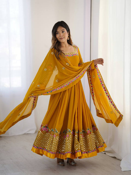 Party Wear Look Gown-Dupatta in Heavy Multi Thread Embroidery Sequence Work