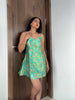 Green Satin Nightgown, Casual V Neck Backless Dress