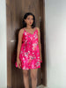 pink Satin Nightgown, Casual Round Neck Backless Slip Dress