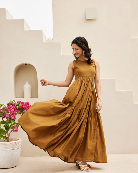 Brown Tiered Maxi Dress
