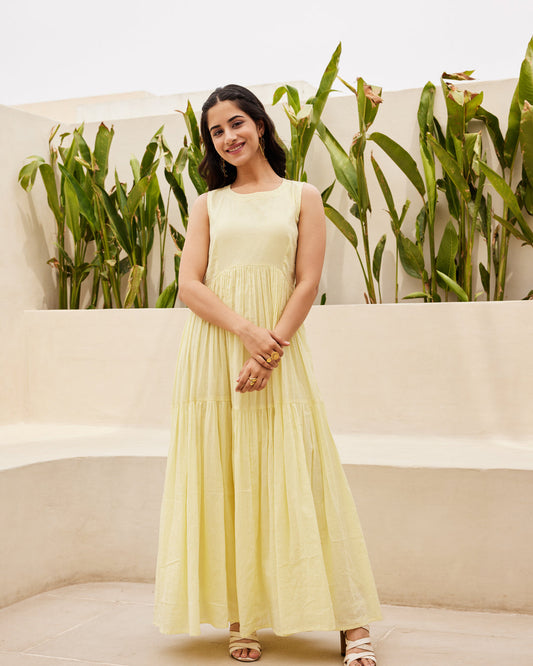 Light Yellow Tiered Maxi Dress