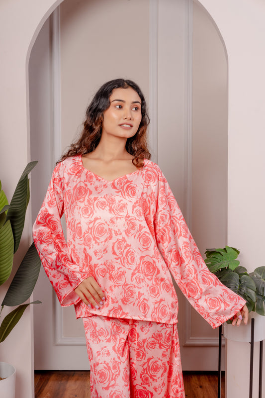 Floral Satin 3-Piece Nightwear Set for Women – Top, Shorts & Long Pants