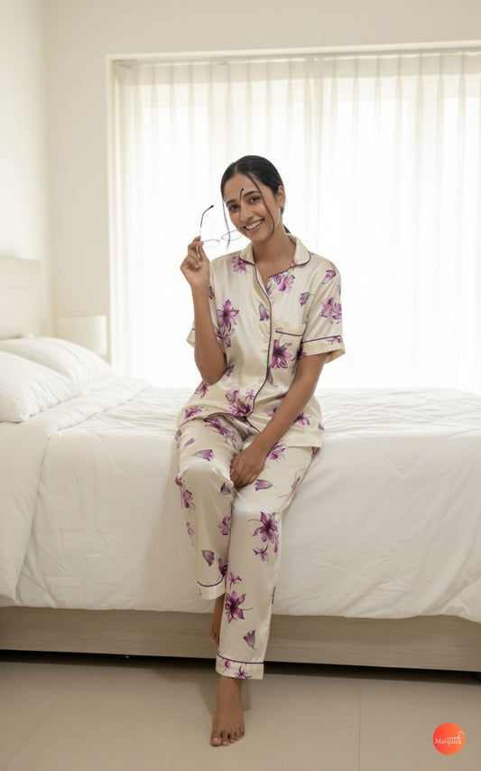 Women's Floral Print Satin Pajama Set