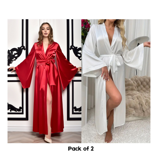 Pack 2 Elegant Solid kimono Long Sleeve House Robe