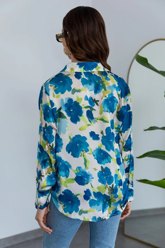 Elegant Women's blue floral print blouse