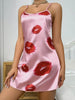 Baby Pink Lip Printed Contrast Binding Cami Night Dress