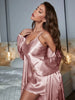 Long Belted Robe & Backless Cami V neck sleep dress set (Purple)