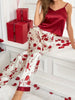 Women's Floral Print Satin Elegant Pajama Set, V Neck Backless Cami Top & Pants sleep dress