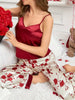 Women's Floral Print Satin Elegant Pajama Set, V Neck Backless Cami Top & Pants sleep dress