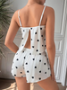 Heart Pattern Slit Design Camisole And Shorts Sleepwear Set, Without Inner Wear, Women's Sexy Clothing