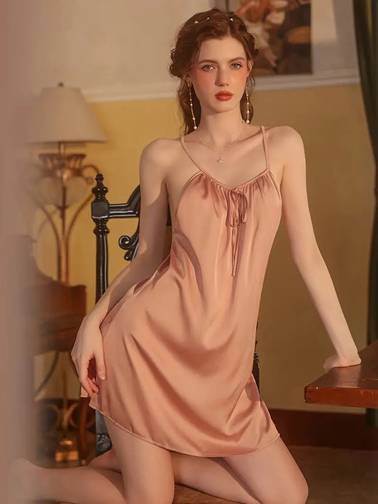 Tie Front Round Neck Criss Cross Backless Slip Dress