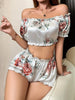 white  Floral satin pajama set/ sleep dress set